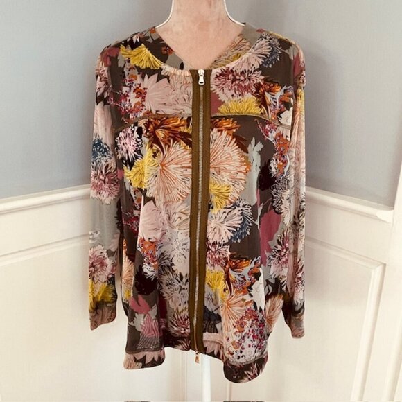 John Mark Plus Size Floral Zip Up Lightweight Mesh Jacket 2X - Picture 3 of 10